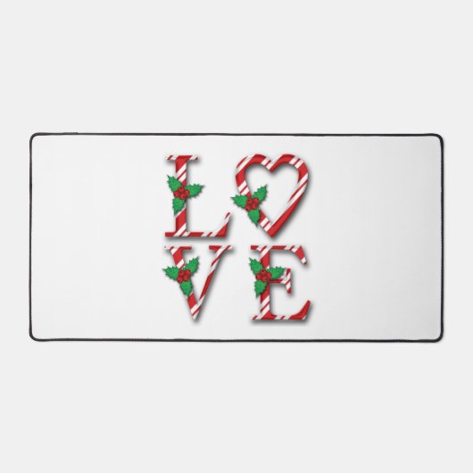 Holly Berries Candy Cane Stripes Love Kerstmis Bureaumat (Voorkant)