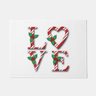 Holly Berries Candy Cane Stripes Love Kerstmis Deurmat