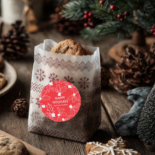 Holly Berries Christmas CUSTOM red white Ronde Sticker