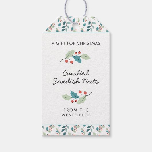 Holly Berries Christmas Theme Food Cadeaulabel (Voorkant)