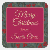 Holly Berries Christmas Vierkante Sticker (Voorkant)