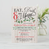 Holly, Berries, Eet, Drink en Wees vrolijk feest Kaart (Staand voorkant)