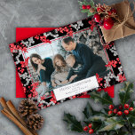 Holly Berries Elegant Joyeux Noël Photo<br><div class="desc">Un cadre élégant en rouge et gris encadre votre photo dans ce design de vacances de Noël en papier peint. Conception composite par Holiday Hearts Designs (droits réservés).</div>