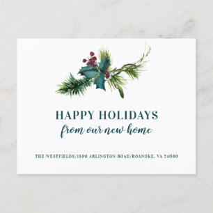 Holly Berries en Pine New Home Holiday Moving Aankondigingskaart