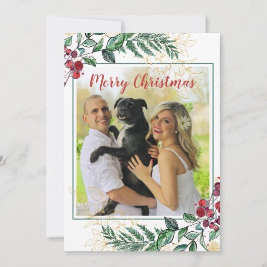 Holly Berries Floral Botanische Foto Kerstmis (Voorkant)