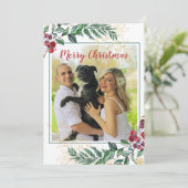 Holly Berries Floral Botanische Foto Kerstmis (Staand voorkant)