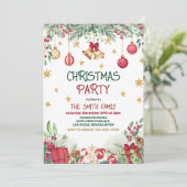 Holly Berries Gold Baubles Stars Kerstfeest Kaart (Staand voorkant)