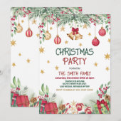 Holly Berries Gold Baubles Stars Kerstfeest Kaart (Voorkant / Achterkant)