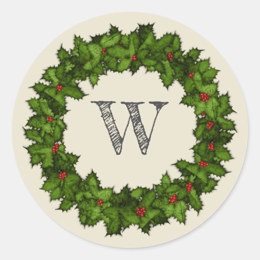  Holly Berries - Gray monogram Ronde Sticker (Voorkant)