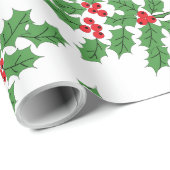Holly Berries groen Cadeaupapier (Rol Hoek)