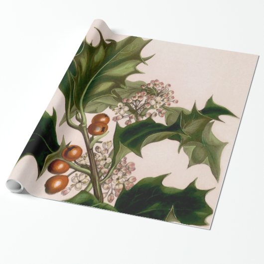 holly berries , kerst cadeaupapier (Uitgerold)