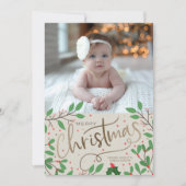 Holly Berries kerstfoto Feestdagenkaart (Voorkant)