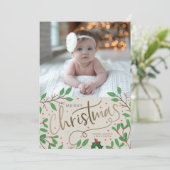 Holly Berries kerstfoto Feestdagenkaart (Staand voorkant)