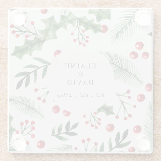 Holly Berries Kerstmis Winter Bruiloft Glazen Onderzetter (Achterkant)