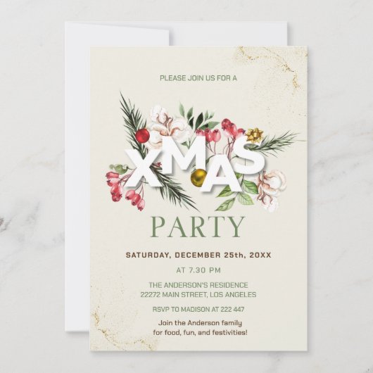 Holly Berries Kerstuitnodiging Kaart (Voorkant)