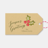 Holly Berries Kitchy Kerst Traditioneel Rood Cadeaulabel (Voorkant (Horizontaal))
