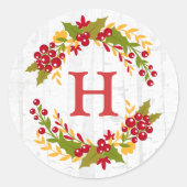 Holly Berries Krans Winter Blessing Monogram Ronde Sticker (Voorkant)