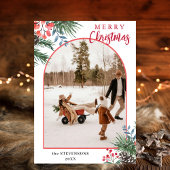 Holly Berries Merry Christmas Chic Arch Photo Feestdagenkaart
