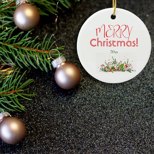 Holly Berries Merry Christmas waterverf Keramisch Ornament