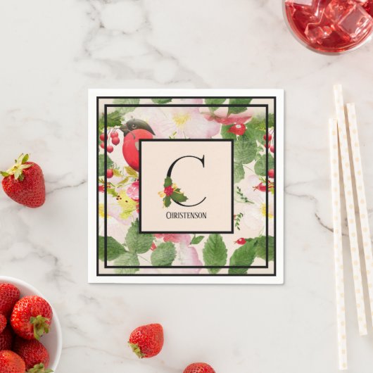 Holly Berries Monogram Letter C Familienaam Papier Servet (Insitu)