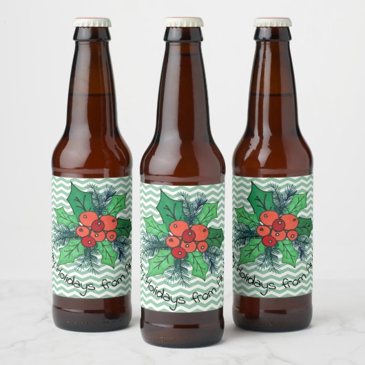 Holly Berries op Chevron Bier Etiket (Flessen)