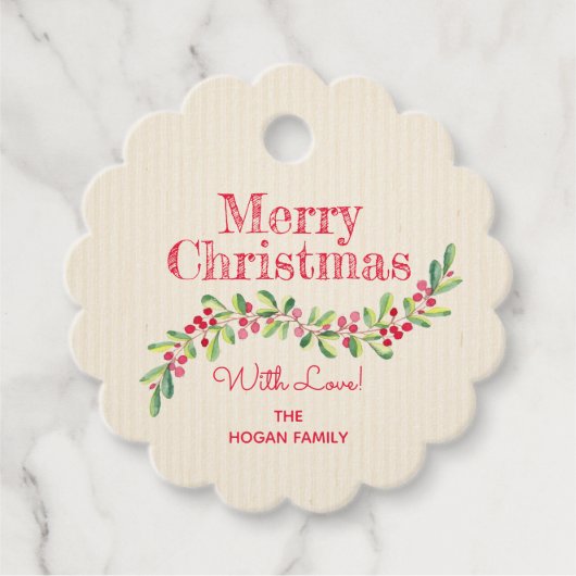 Holly Berries op Ivory Kerstfeestdag Bedankjes Labels (Voorkant)