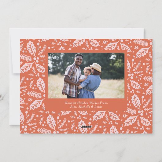  Holly Berries Oval Foto | Helder rood roze Feestdagenkaart (Achterkant)