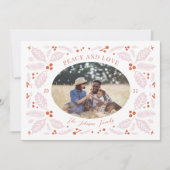 Holly Berries Oval Foto | Helder rood roze Feestdagenkaart (Voorkant)