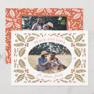 Holly Berries Oval Foto Rood en Golden Feestdagenkaart