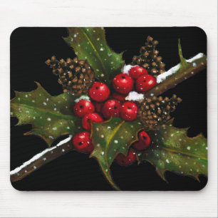 Holly Berries, pijnbomen: kerstoliepastel Muismat