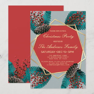 Holly Berries Pine Cone Bouquet Gold Geo Kerstmis Kaart