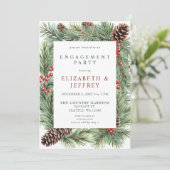 Holly Berries Pine Cone Kerstverlovingsfeest Kaart (Staand voorkant)