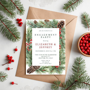 Holly Berries Pine Cone Kerstverlovingsfeest Kaart