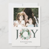 Holly Berries Pine Joy Kerstkrans Foto Feestdagenkaart (Voorkant)