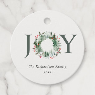 Holly Berries Pine Tree Joy Kerstmis Wreater Bedankjes Labels