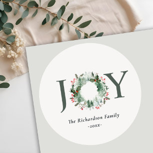 Holly Berries Pine Tree Joy Kerstmis Wreater Ronde Sticker