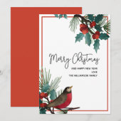 Holly Berries Red Bird kerst Feestdagenkaart (Voorkant / Achterkant)