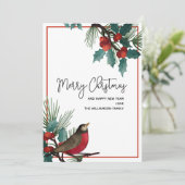 Holly Berries Red Bird kerst Feestdagenkaart (Staand voorkant)