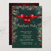 Holly Berries Red Bow Green Company kerst Kaart (Voorkant / Achterkant)