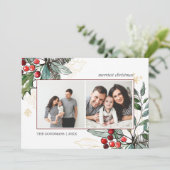 Holly Berries schetste Kerstmis 2 foto's Holiday Kaart (Staand voorkant)