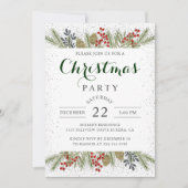 Holly Berries Silver Glitter Kerstfeest Kaart (Voorkant)