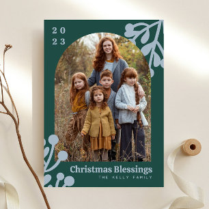 Holly Berries Smaragd Kerstmis Foto Boog Feestdagenkaart