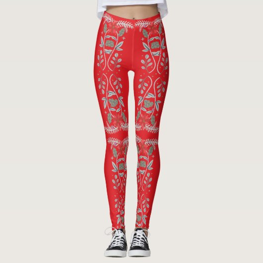 Holly Berries VloerLijst Leggings (Voorkant)