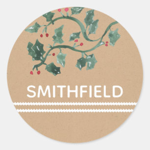 Holly Berries Voeg naam toe Gepersonaliseerd Stick Ronde Sticker