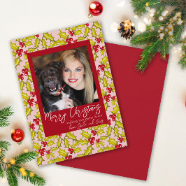 Holly Berries Whimsical Classic 1 Foto Kerstmis Feestdagenkaart