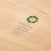 Holly Berries Wreath Monogram Winter Wedding Acryl Uitnodigingen (Laagn)