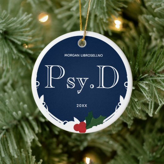 Holly Berry Blue White Name Year Psy.D Afstuderen Keramisch Ornament (Boom)
