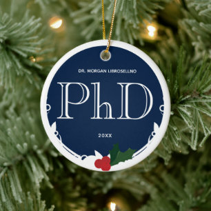 Holly Berry Blue White PhD Afstuderen Keramisch Ornament