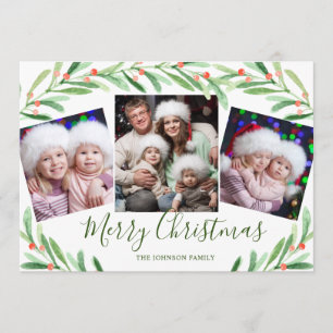 Holly Berry Branch 3 PHOTO kerstgroet Feestdagenkaart