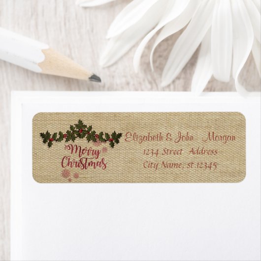 , Holly Berry Branches, Vrolijk Kerstfeest Etiket (Insitu)